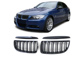 Grill nieren - geschikt voor BMW 3 Serie E90 E91 - Sportieve look - Zwart glans