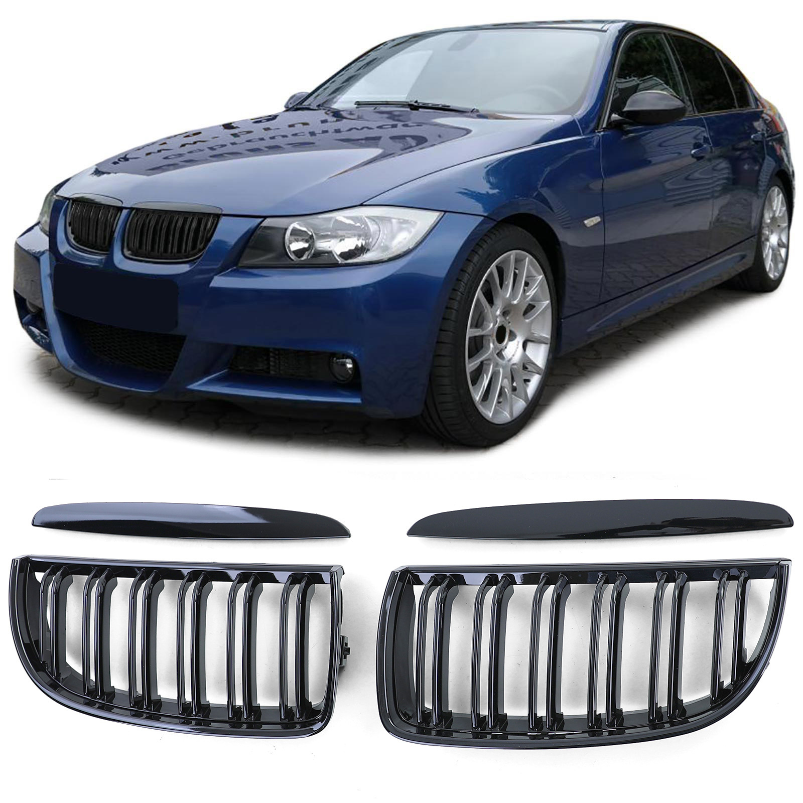 Grill nieren - BMW 3 Serie E90 E91 - Sportieve look - Zwart glans