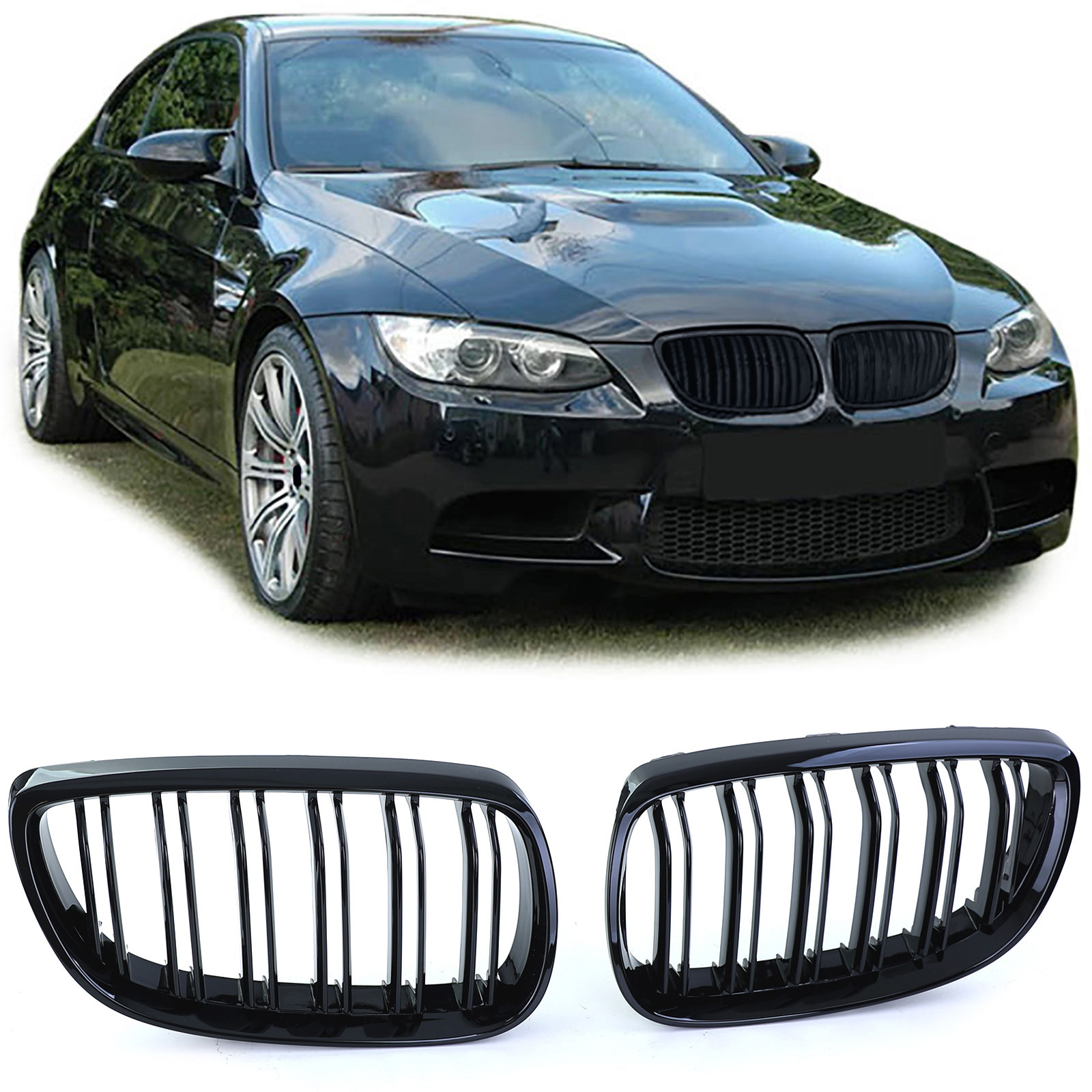 Grill nieren - BMW 3 Serie E92 E93 - Dubbele stang - Glans zwart