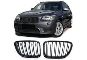 Grill Nieren geschikt voor BMW X1 E84 0-15 - Dubbele Brug - Glanzend Zwart