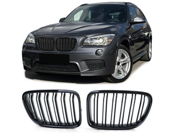 Grill Nieren - BMW X1 E84 0-15 - Dubbele Brug - Glanzend Zwart