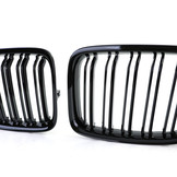 Grill Nieren geschikt voor BMW X1 E84 0-15 - Dubbele Brug - Glanzend Zwart