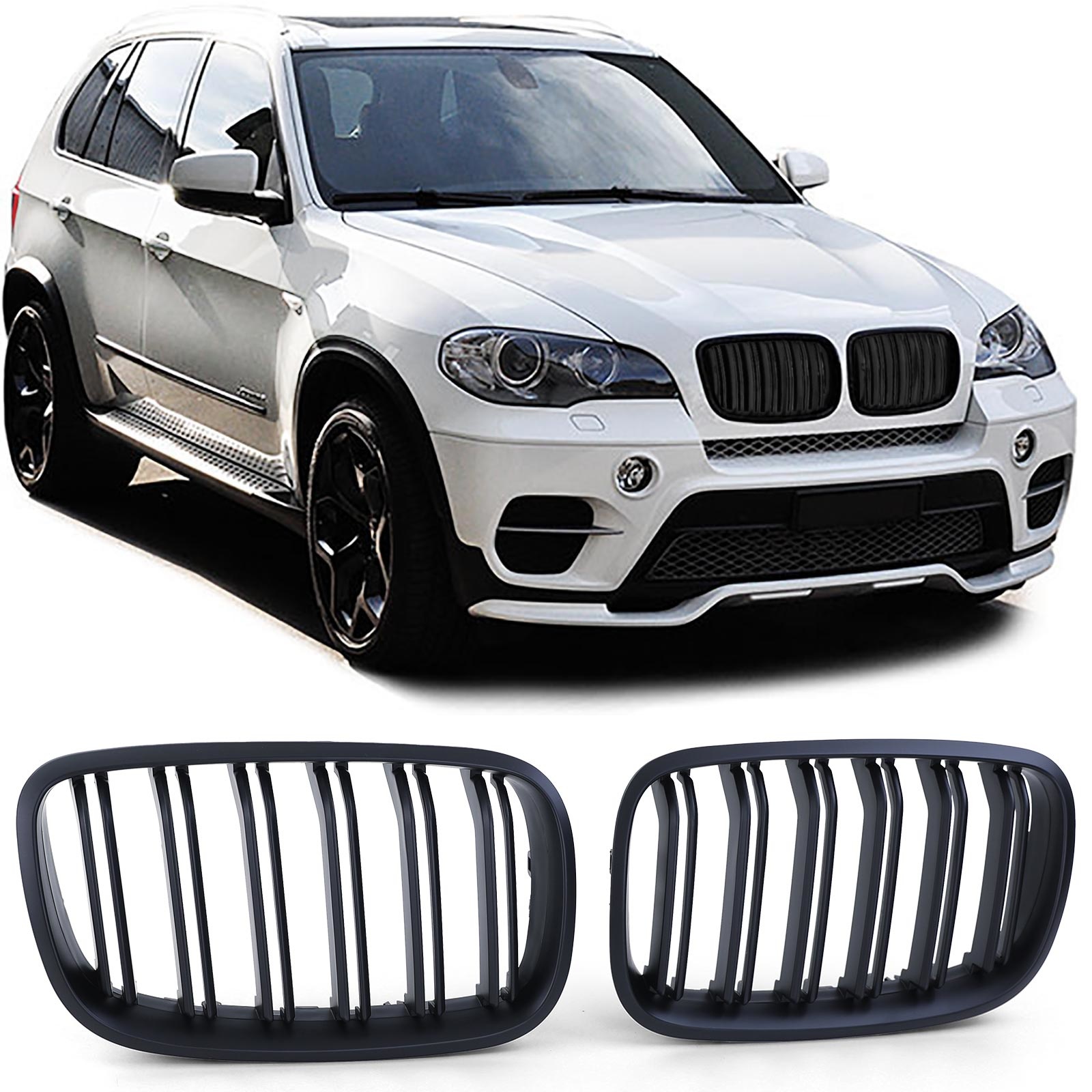 Grill nieren geschikt voor BMW X5 E70 X6 E71 - Dubbele stang - Performance zwart mat