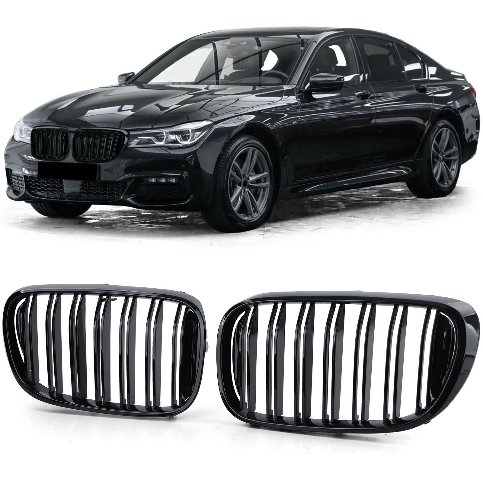 Grill nieren - BMW 7 Serie G11 15-19 - Dubbele stang - Prestatie Zwart (63 Karakters)