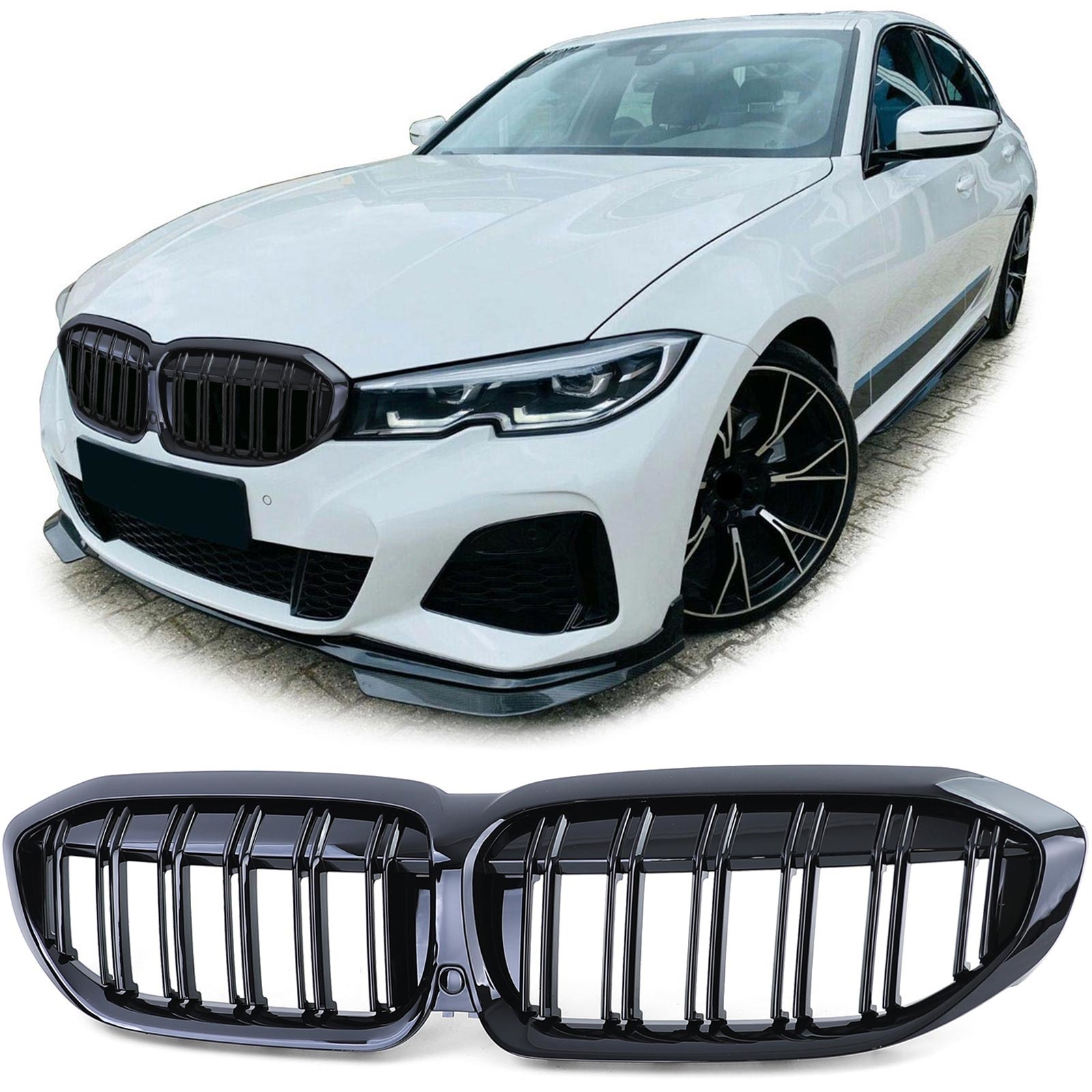 Grill Nieren - BMW 3 Serie G20 G21 - Dubbele stang - Zwart glans