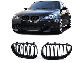 Grill nieren - BMW 5 serie E60 E61 03-10 - Dubbele stang - Zwart glans