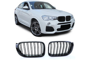 Grill nieren geschikt voor BMW X3 F25 X4 F26 - Dubbele stang - Zwarte glans