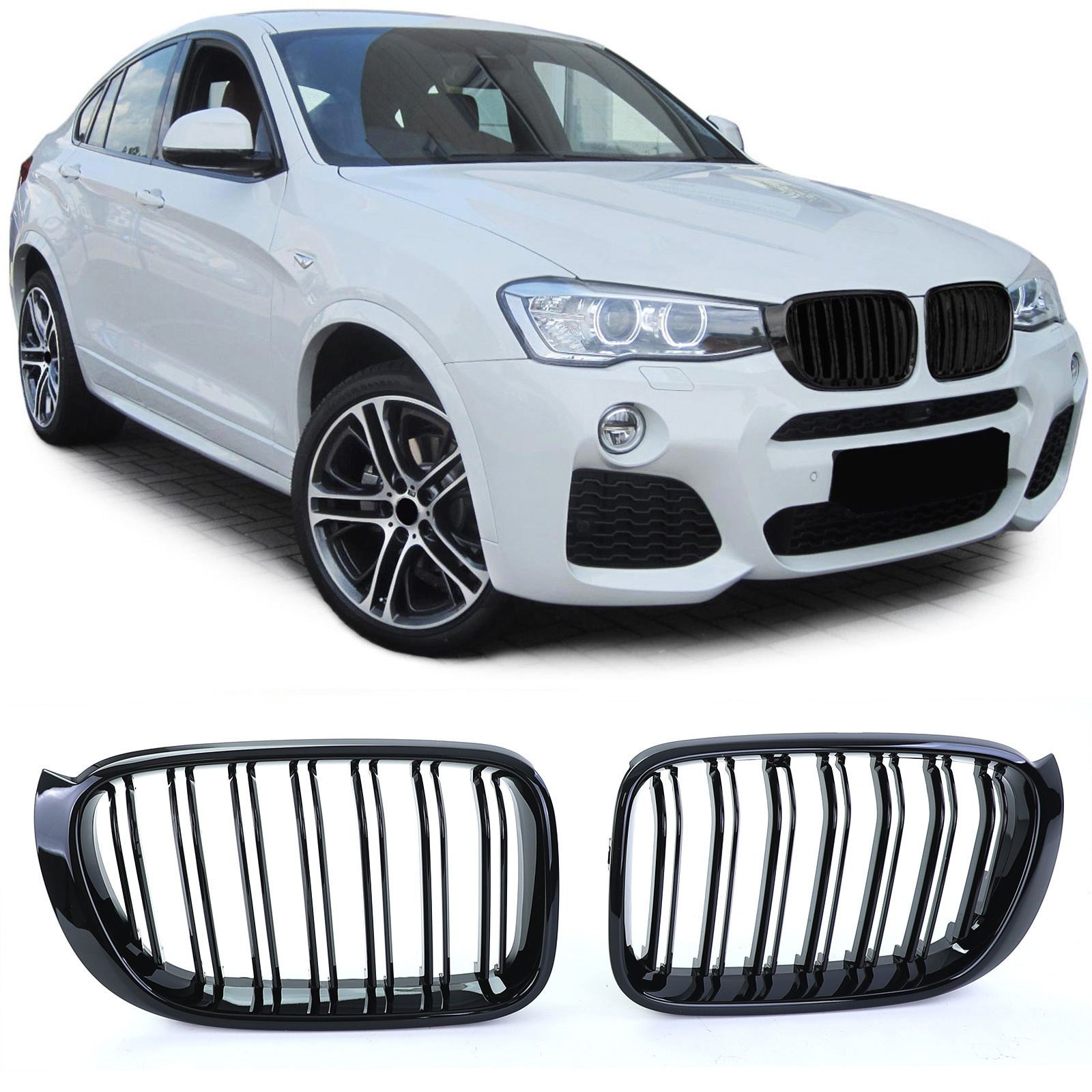 Grill nieren - BMW X3 F25 X4 F26 - Dubbele stang - Zwarte glans