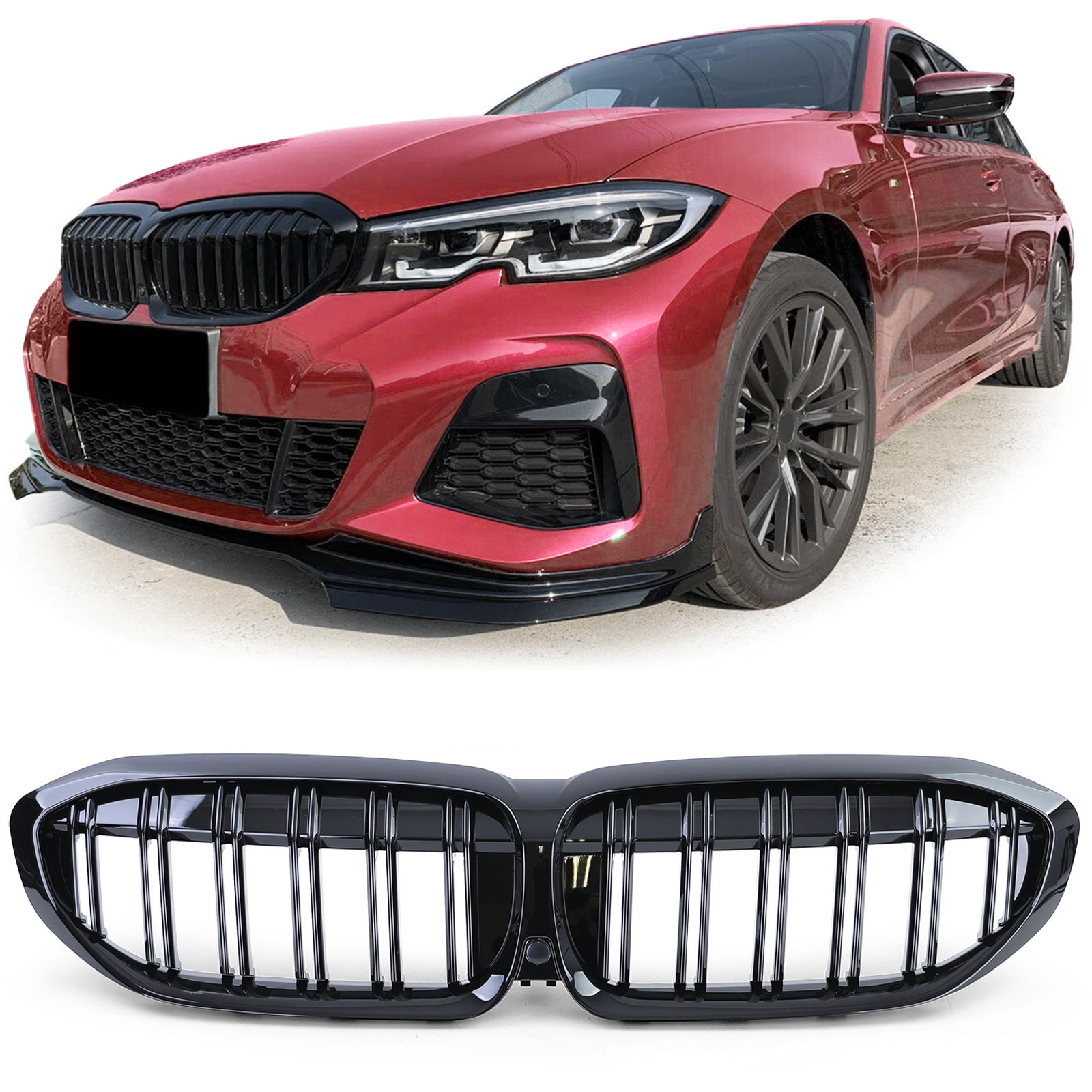 Grill nieren - BMW 3 Serie G20 G21 - Dubbele stang - Zwart glans