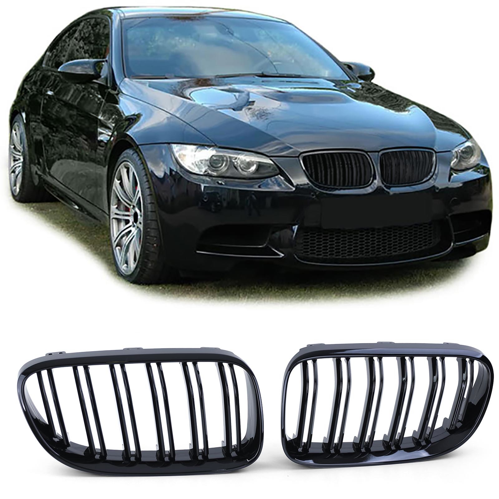 Grill nieren - BMW 3 Serie E92 E93 - Dubbele stang - Zwart glans