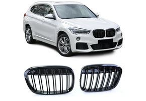 Grill nieren - BMW X1 F48 14-19 - Sportief design - Zwarte glans
