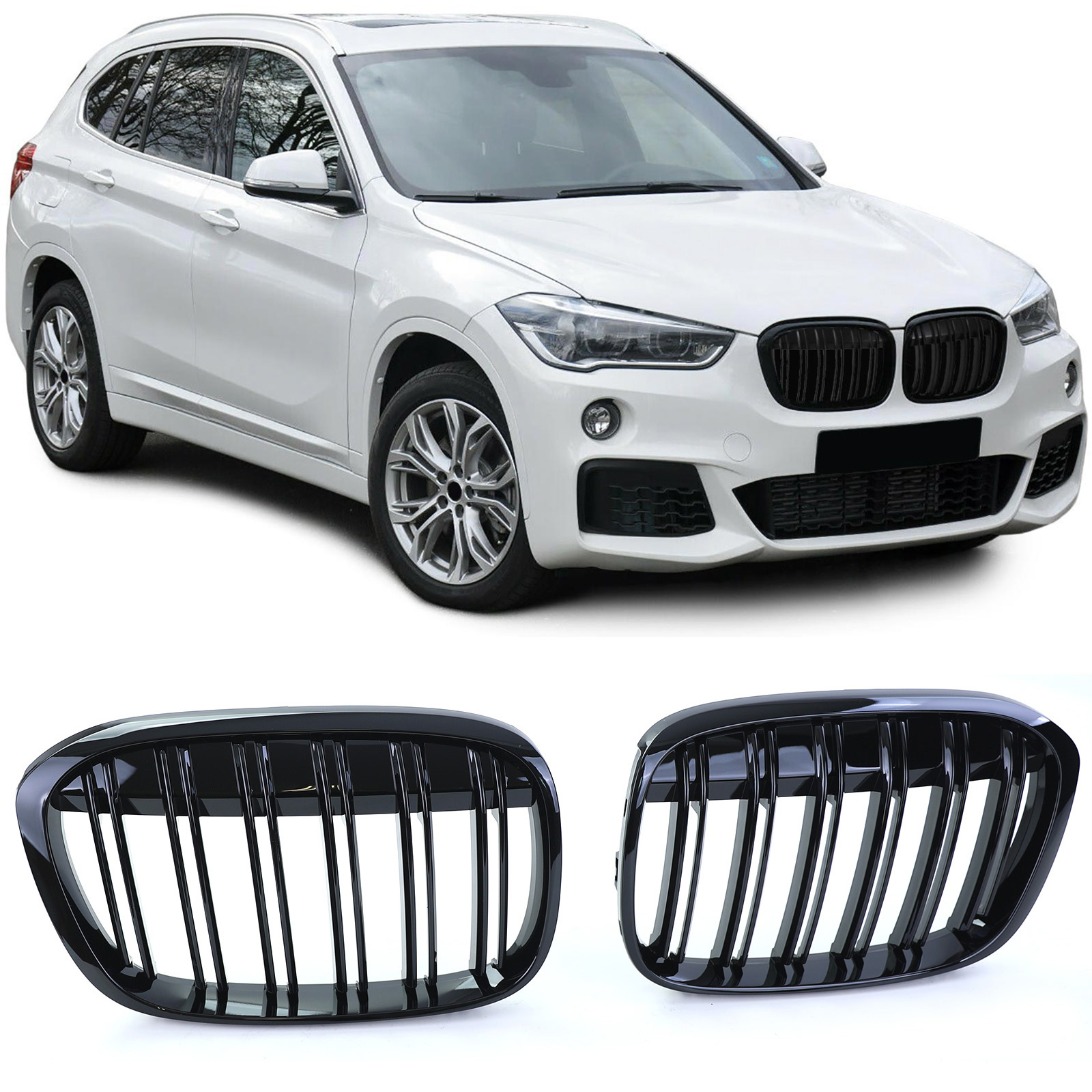 Grill nieren geschikt voor BMW X1 F48 14-19 - Sportief design - Zwarte glans