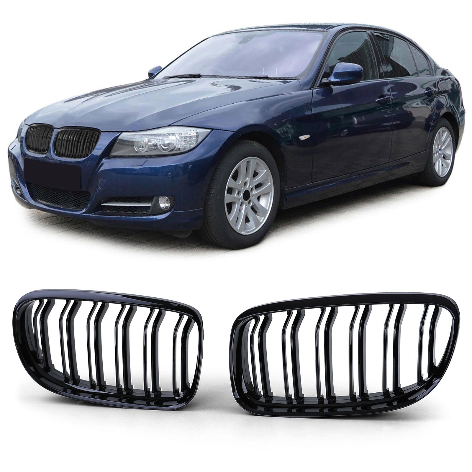 Grill nieren - BMW 3 Serie E90 E91 08-12 - Sportieve look - Zwart glans