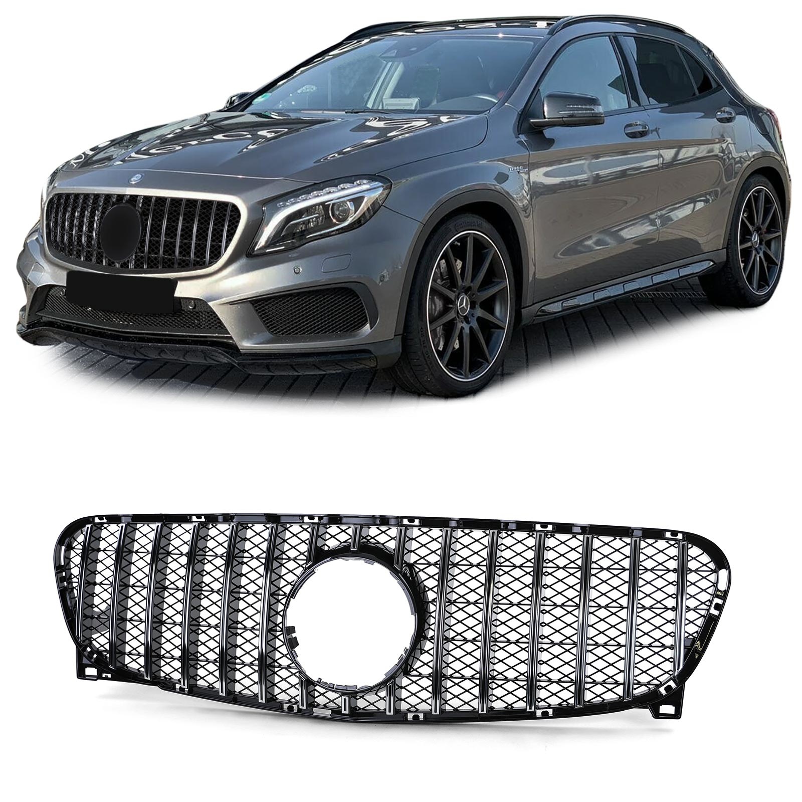 Autogrille - Mercedes GLA X156 13-16 - Zwart glans/chroom - Sportieve look