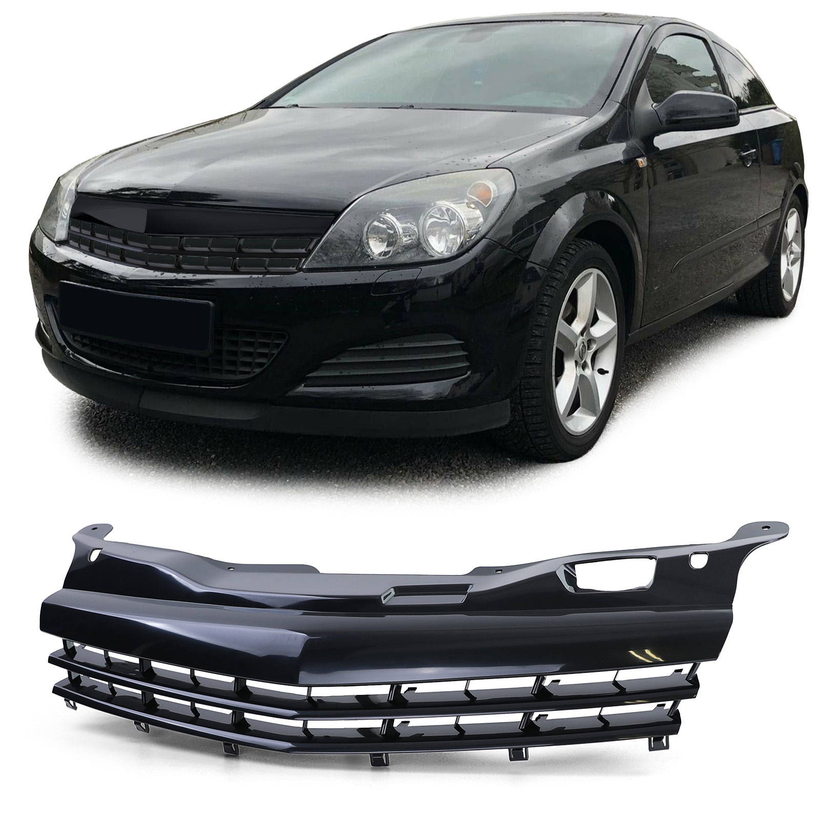 Autogrille - Opel Astra H GTC TwinTop 05-10 - Badgeloos - Sportief Zwart