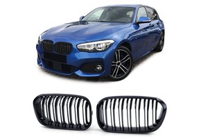 Sportgrille geschikt voor BMW 1 Serie F20 F21 15-19 - Dubbele stang - Zwart glans