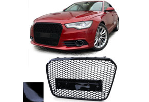 Honingraat grill geschikt voor Audi A6 C7 4G 10-14 - Badgeloos - Zwart glans