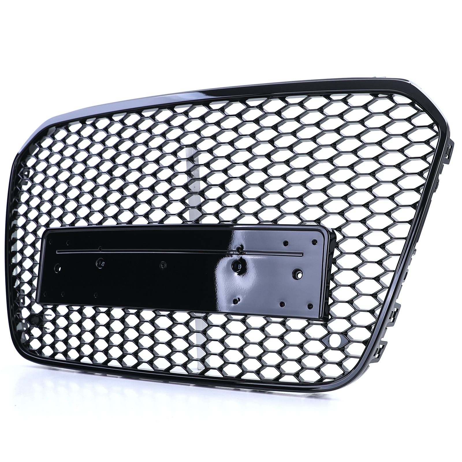 Honingraat grill geschikt voor Audi A6 C7 4G 10-14 - Badgeloos - Zwart glans