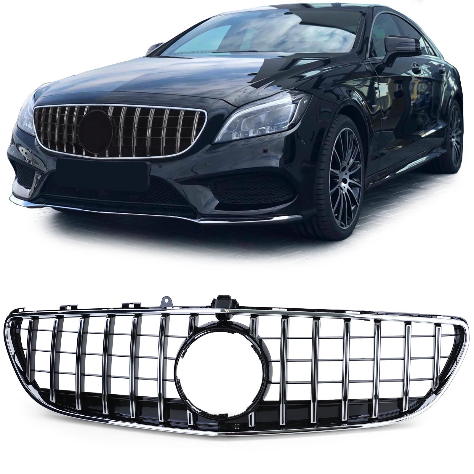 Autogrille - Mercedes CLS C218 Facelift 14-18 - Chroom/Glans Zwart - Sport Optiek