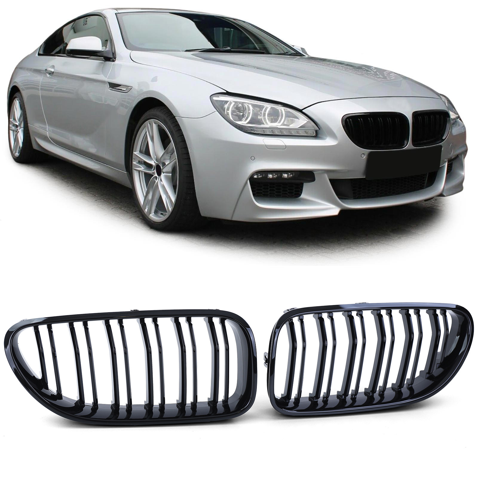 Sportgrille - BMW 6 serie F06 F12 F13 - Double Bar - Glanzend zwart
