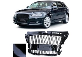 Honingraat grill - geschikt voor Audi A3 8P 08-13 - ZWART GLANS - Sportoptiek