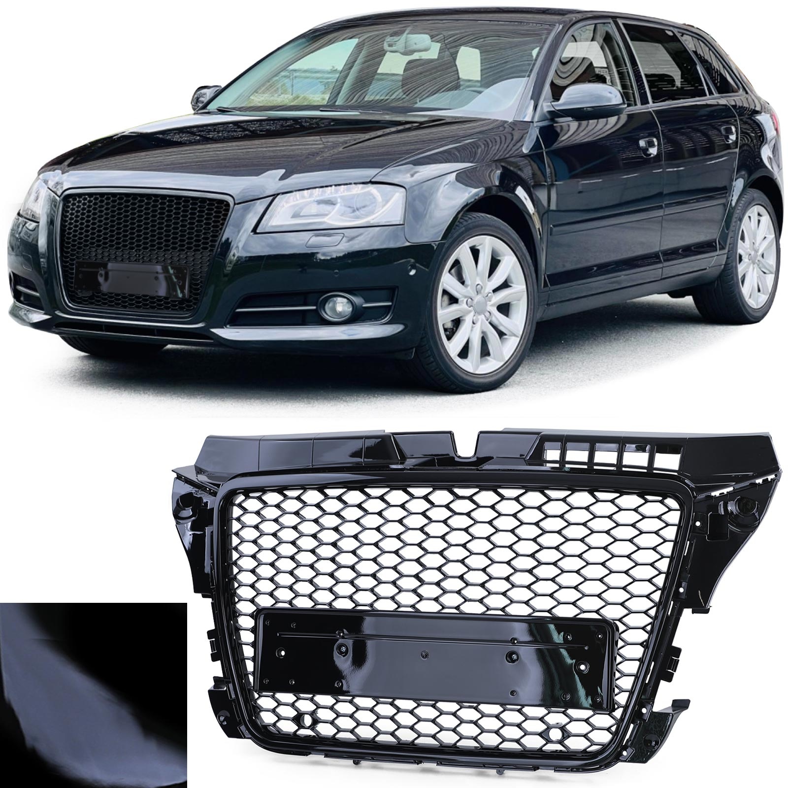 Honingraat grill - Audi A3 8P 08-13 - ZWART GLANS - Sportoptiek
