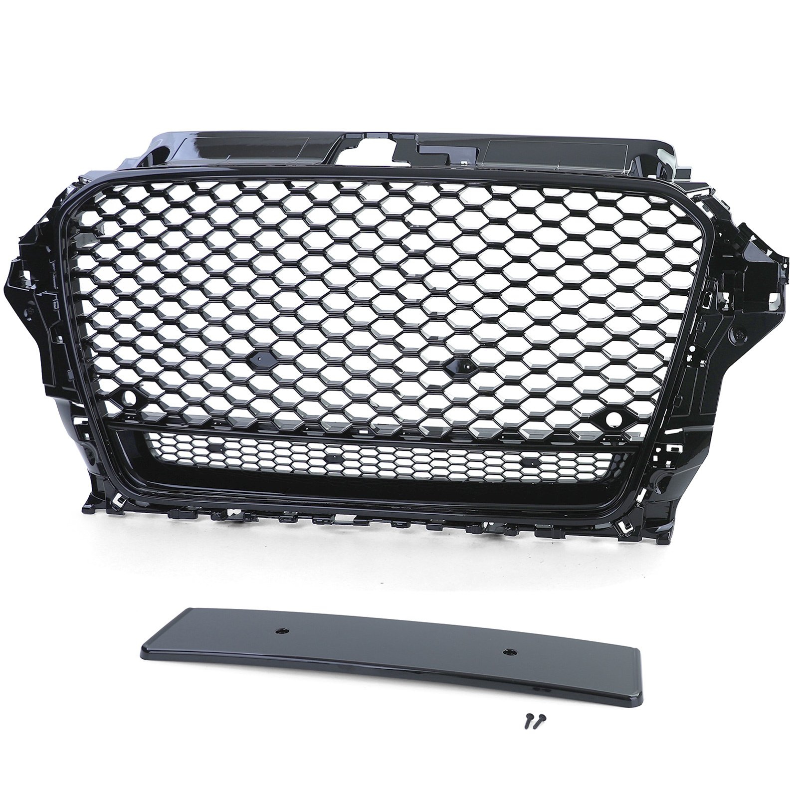 Honingraat grill - Audi A3 8V 12-16 - Badgeloos zwart glans - PDC.