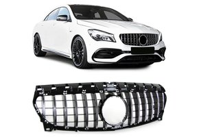 Autogrille - geschikt voor Mercedes CLA C117 W117 16-19 - Sport rooster - GLANS ZWART/CHROOM