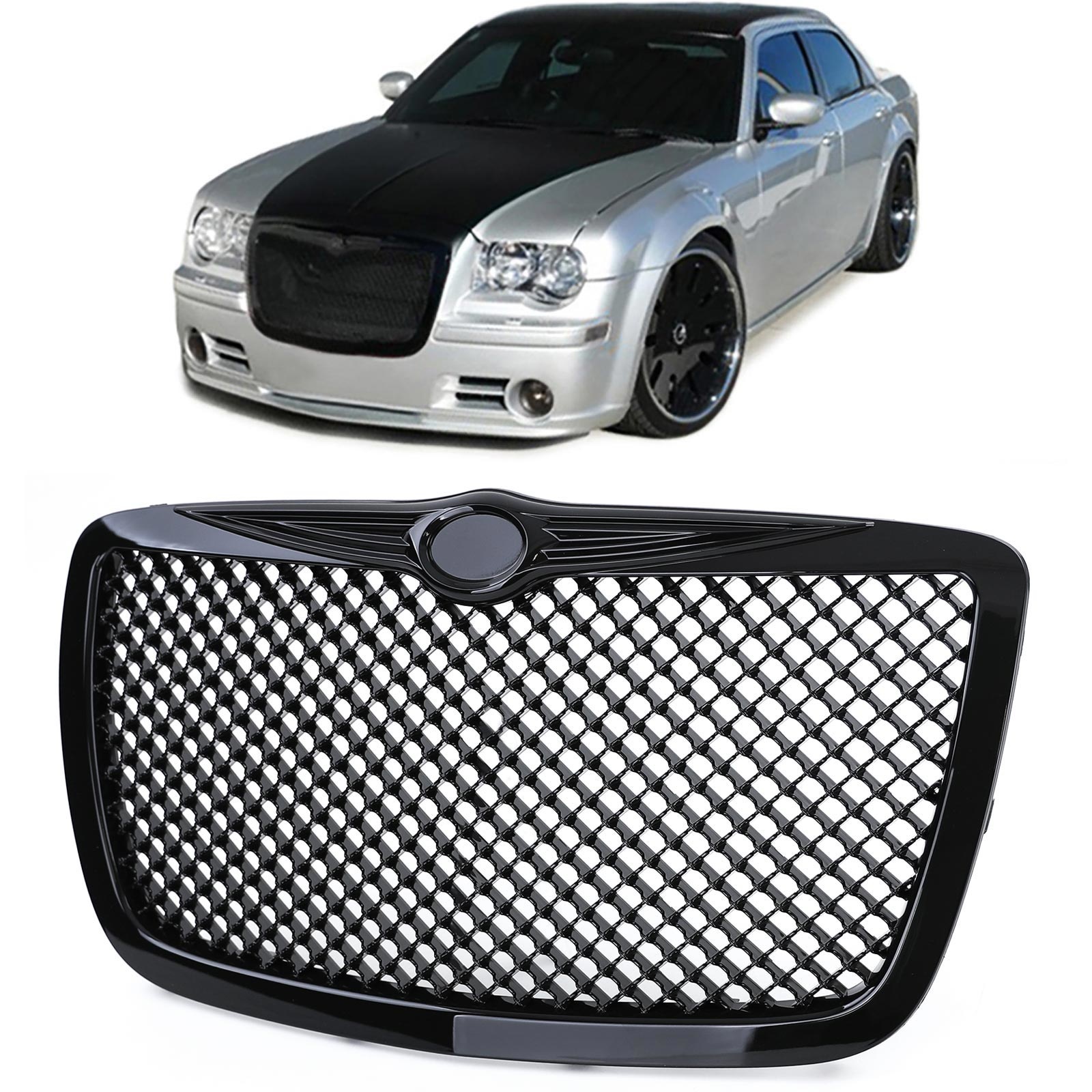 Honingraat grill - Chrysler 300C Limo Touring 04-11 - Zwarte glans - 'Bentley' design.