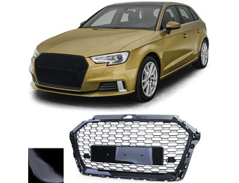 Honingraat grill - Audi A3 8V 16-20 - zwart glanzend - PDC geschikt