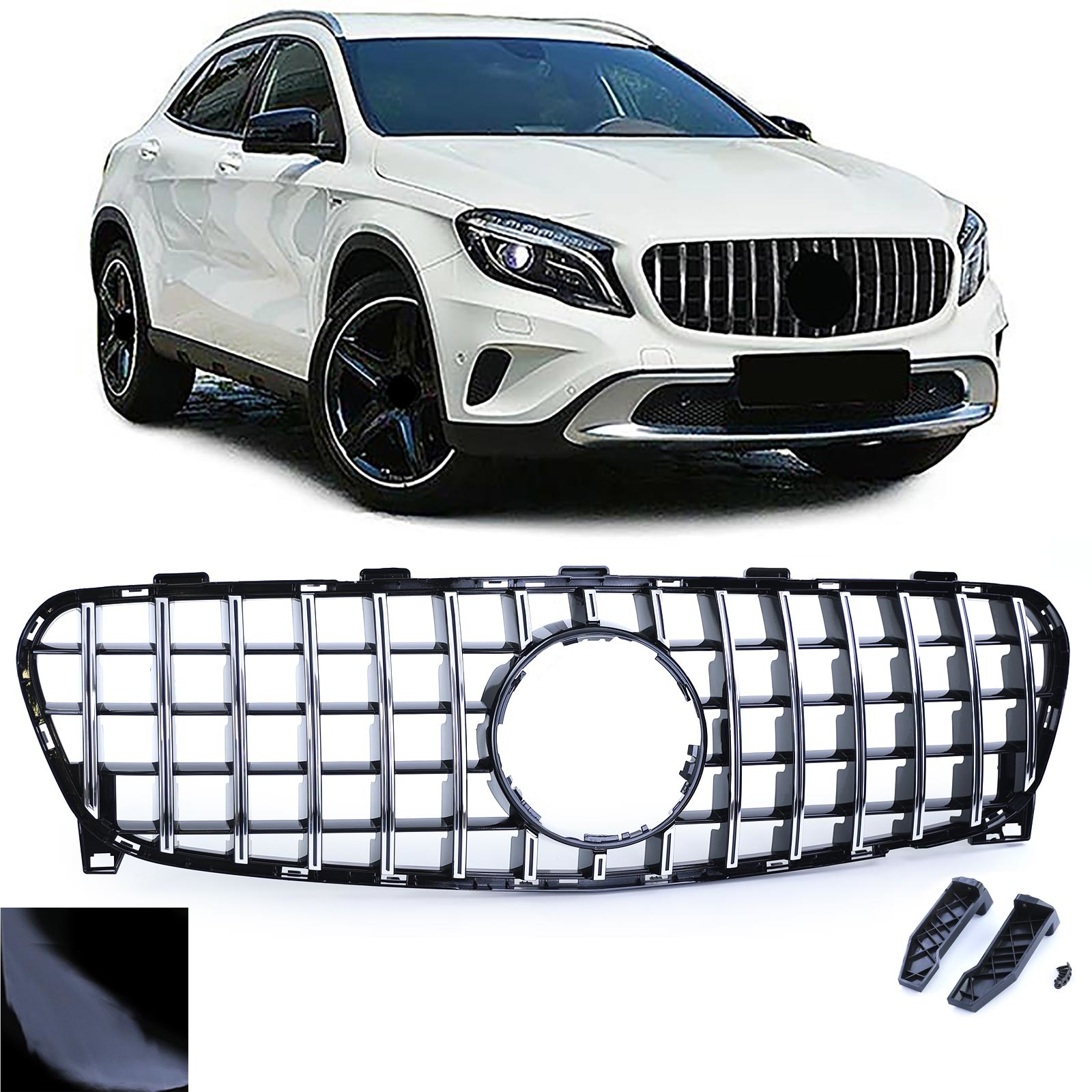 Autogrille geschikt voor Mercedes GLA X156 17-21 - Zwart/Chroom - Sportieve look
