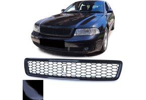 Honingraat Grill geschikt voor Audi A4 B5 94-01 - Badgeloze Sport Optiek - Glanzend Zwart