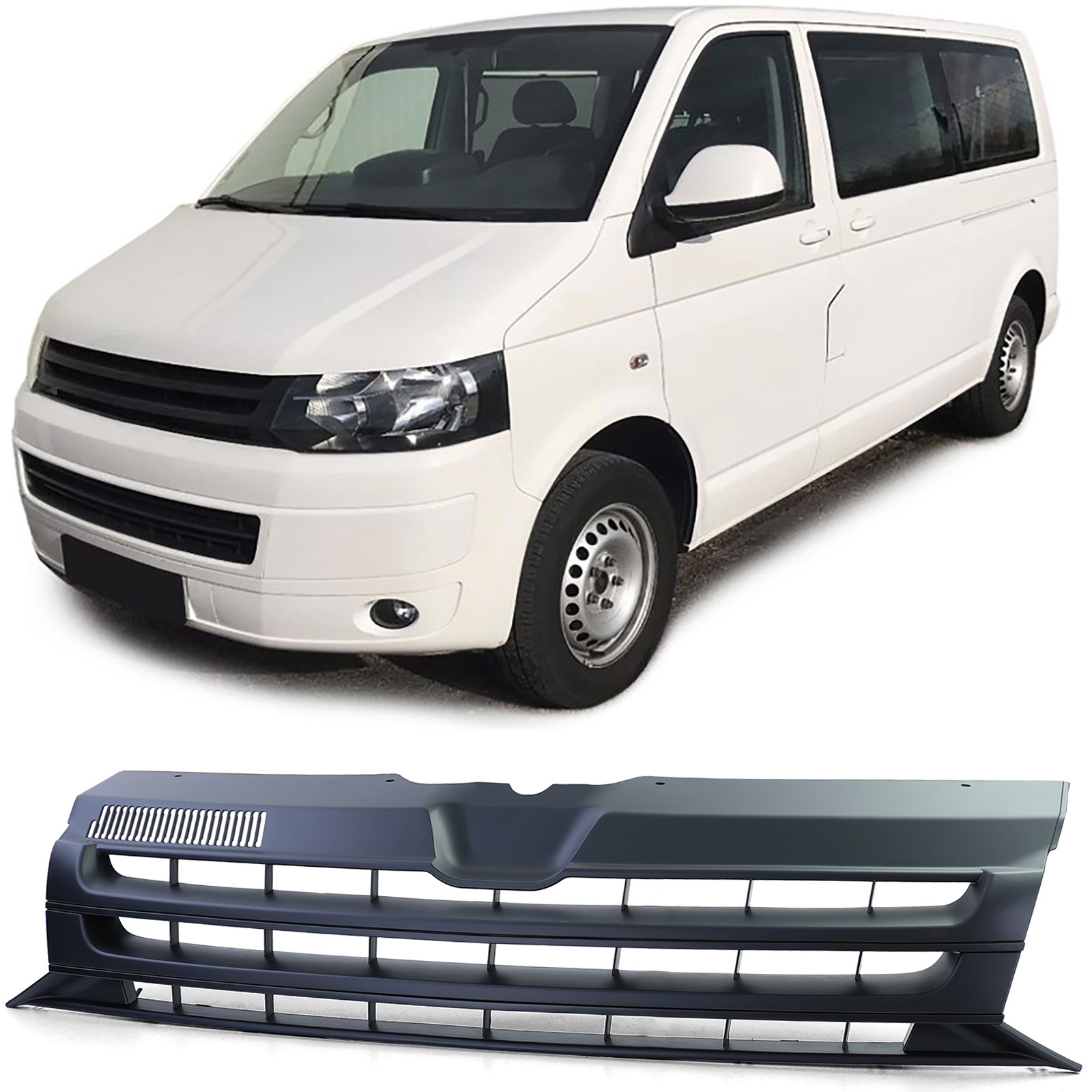 Autogrille - VW Bus T5.2 Facelift 09-15 - Badgeloos Zwart Mat - Sportieve Look