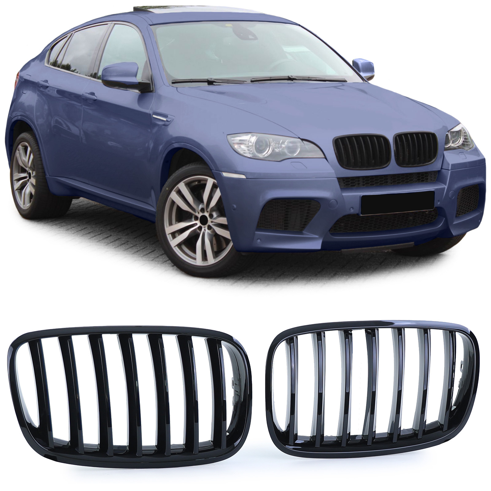 Autogrille - BMW X5 E70 X6 E71 06-13 - Zwarte Glans - Prestatie Optiek