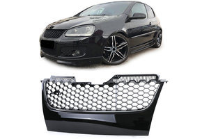 Honingraat grill geschikt voor VW Golf 5 GTI 03-09 - Zwart glans - Chromen strip