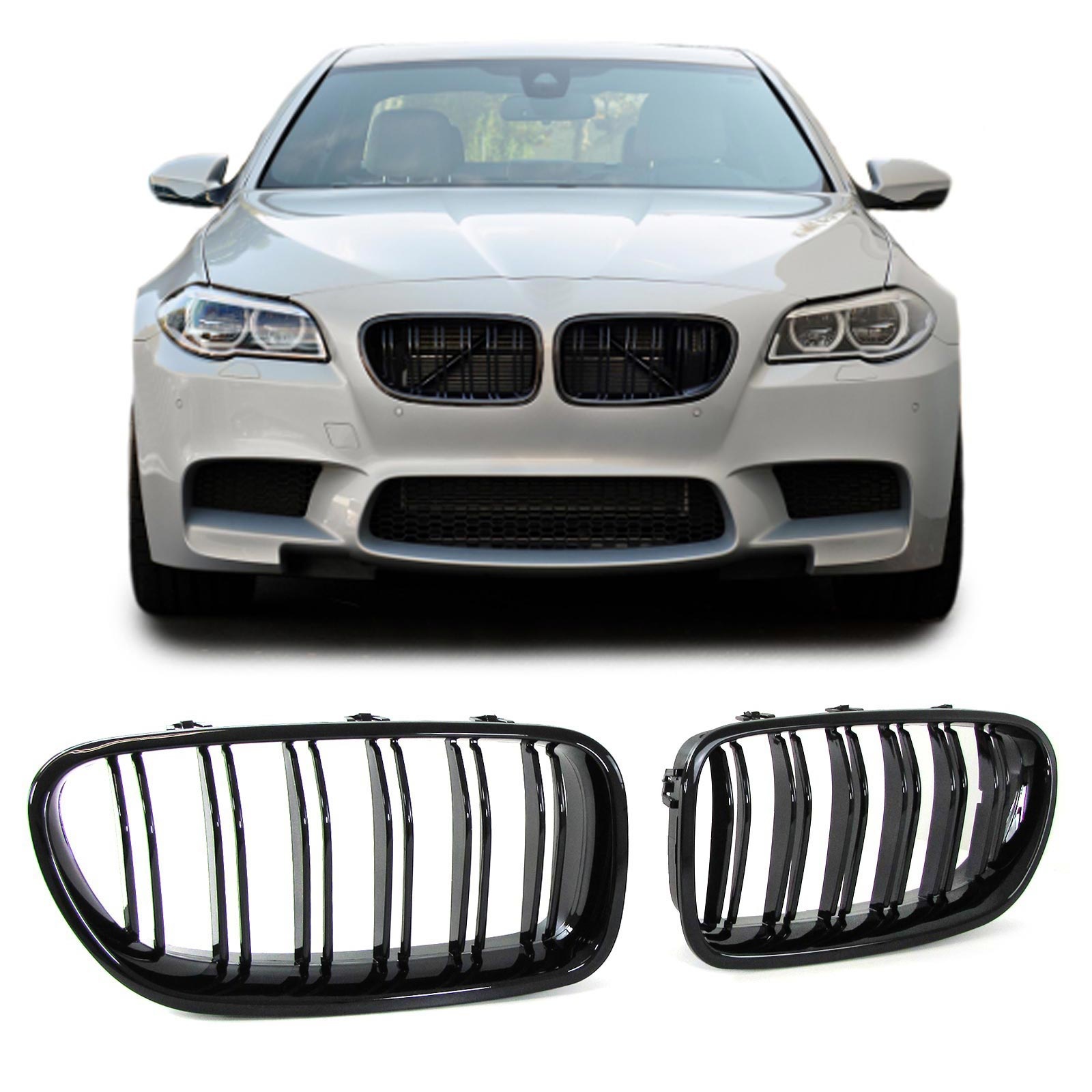 Radiateur grill - geschikt voor BMW 5 Serie F10 F11 10-17 - Dubbele stang - Zwart glans