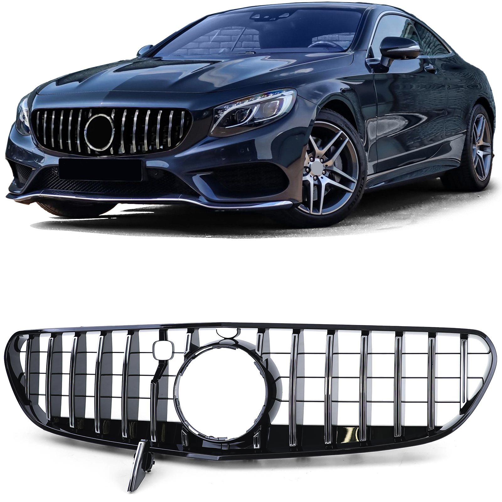 Autogrille - Mercedes S Coupe 217 Cabrio A217 14-17 - Sportieve uitvoering - Chroom/Zwart