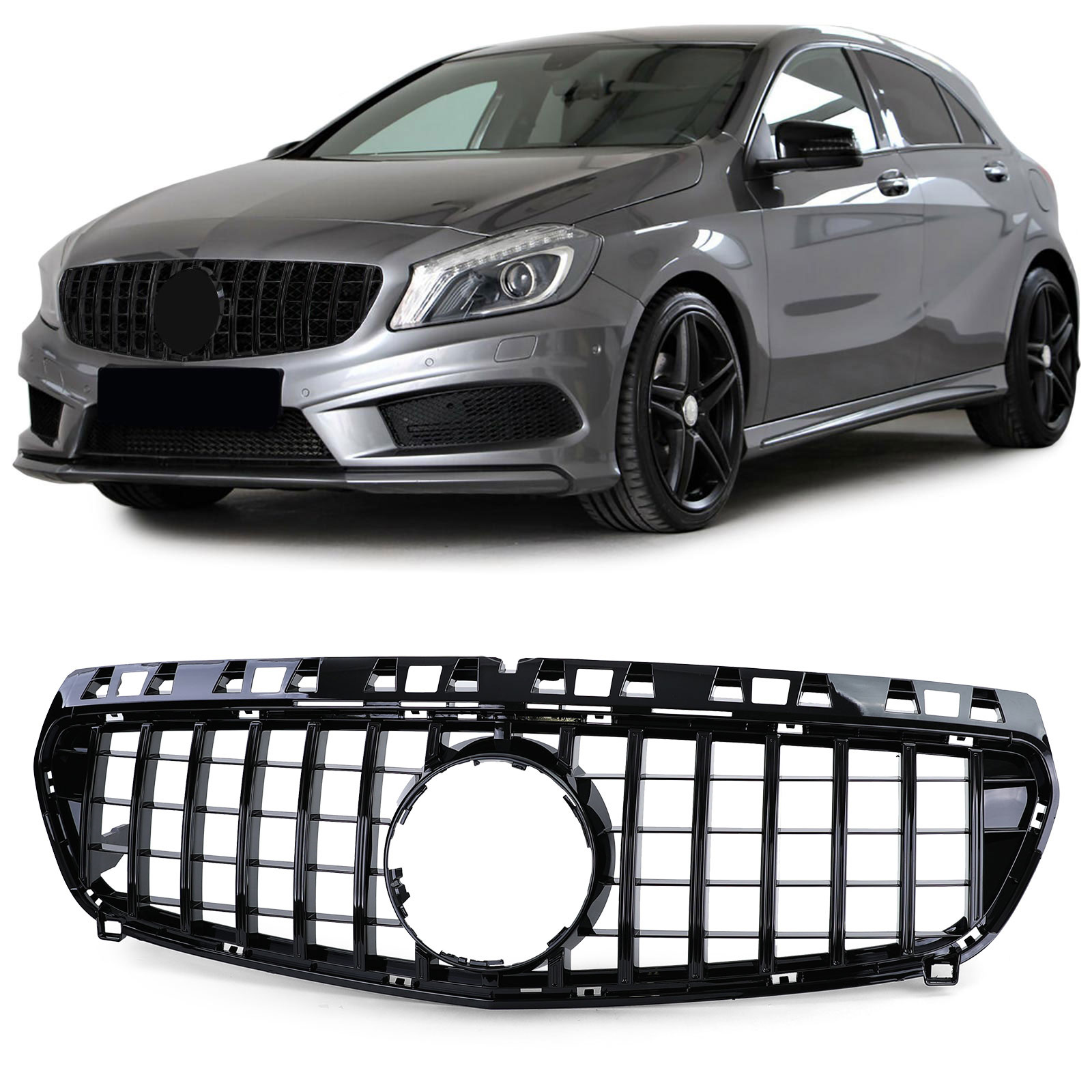 Autogrille - Mercedes A-klasse W176 12-15 - Sport optiek - Glanzend zwart