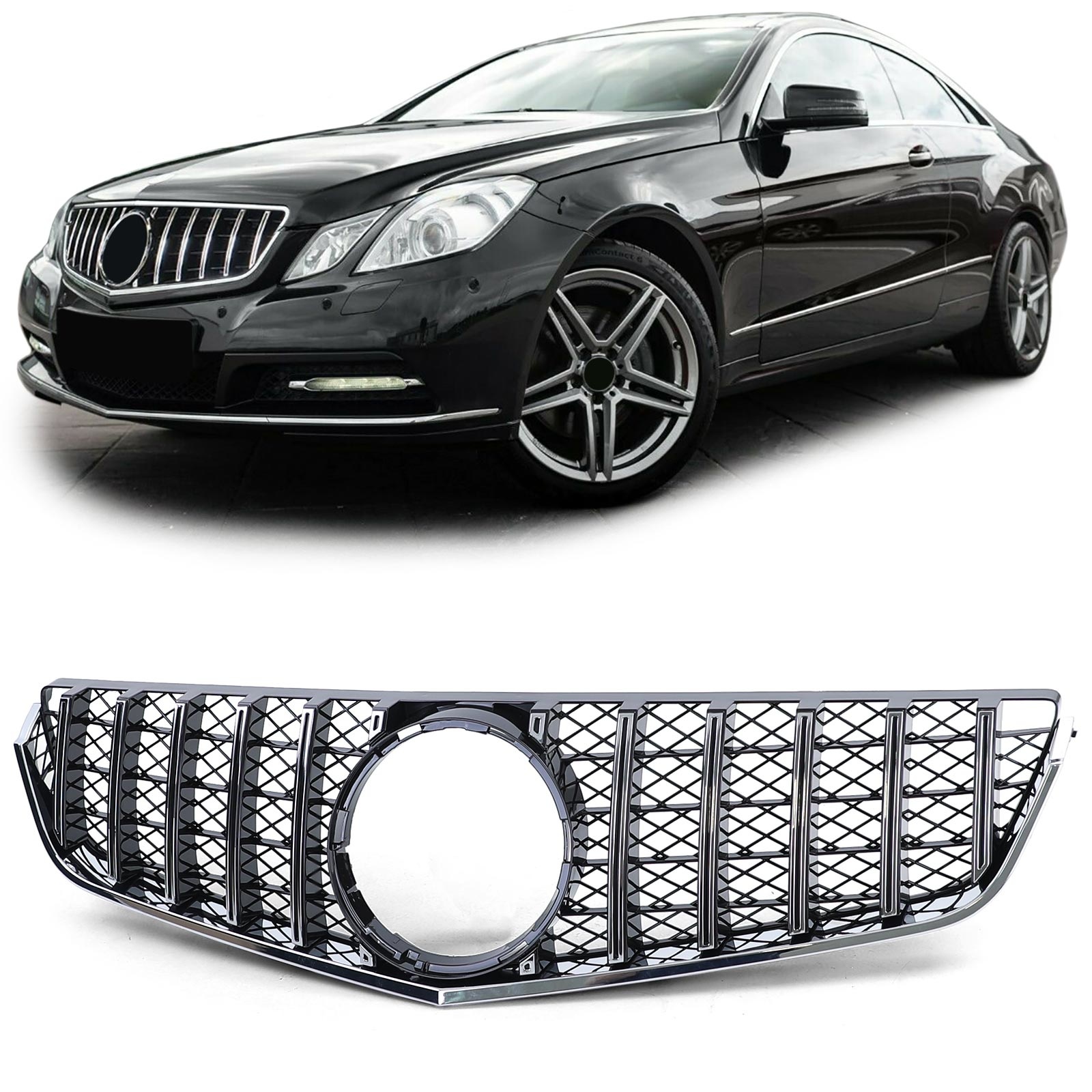 Autogrille - Mercedes E Coupe C207 Cabrio A207 09-13 - Sportief design - Zwart chroom