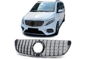 Autogrille geschikt voor Mercedes V Class W447 14-19 - Sport optiek - Chroom/Glans Zwart
