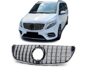 Autogrille - Mercedes V Class W447 14-19 - Sport optiek - Chroom/Glans Zwart