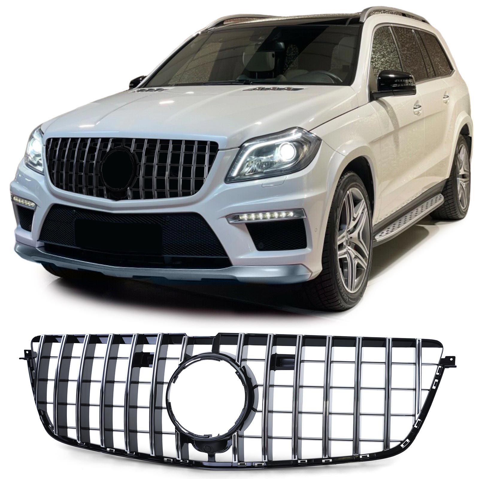 Autogrille geschikt voor Mercedes GL X166 12-15 - Zwarte glans/chroom - Sport optiek