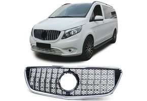 Autogrille - Mercedes Vito W447 14-19 - Sportieve Uitstraling - Glans Zwart/Chroom