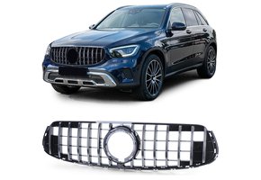Sportrooster geschikt voor Mercedes GLC X253 - CHROOM/GLANS ZWART - met houder voor frontcamera - 2020-2022