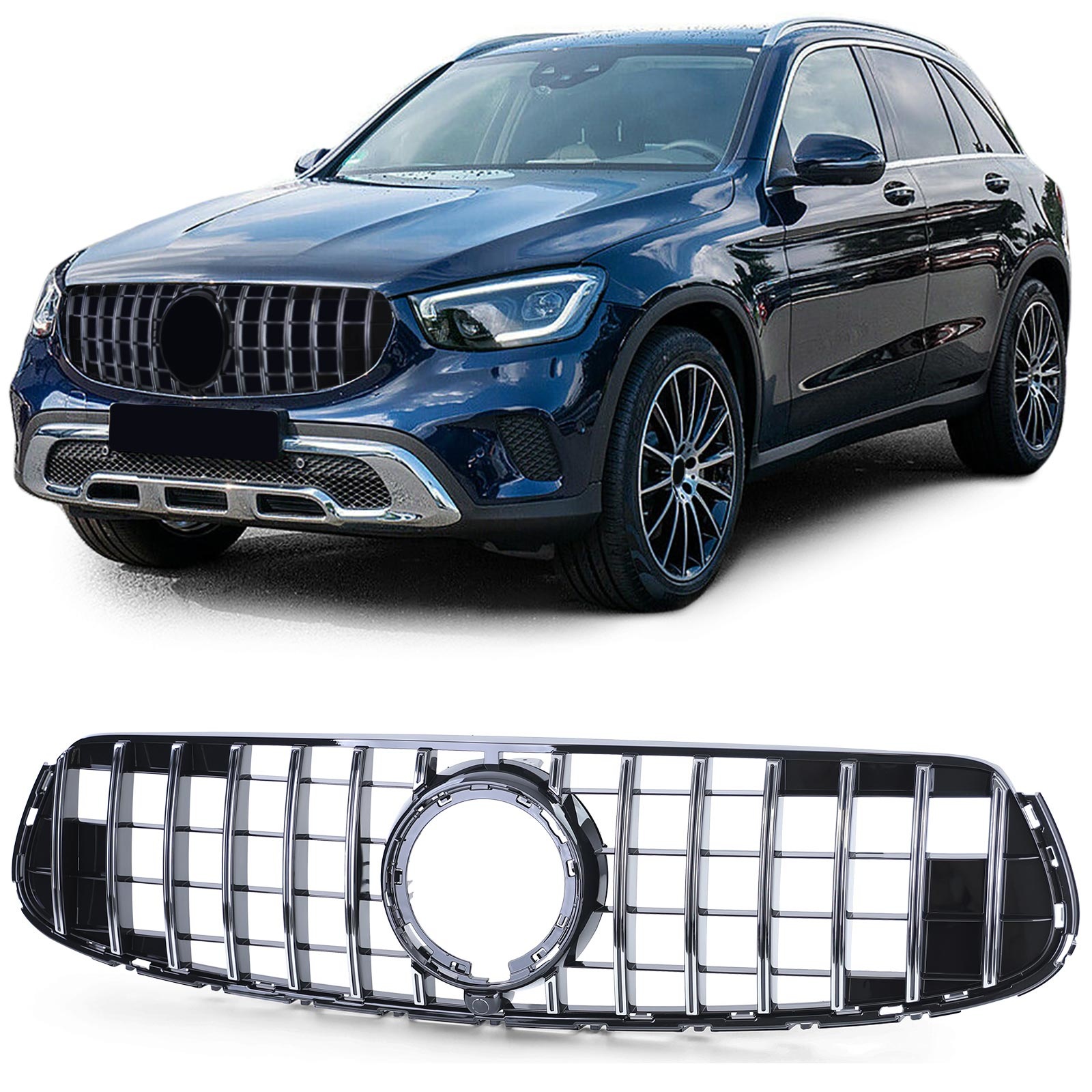 Sportrooster - Mercedes GLC X253 - CHROOM/GLANS ZWART - met houder voor frontcamera - 2020-2022