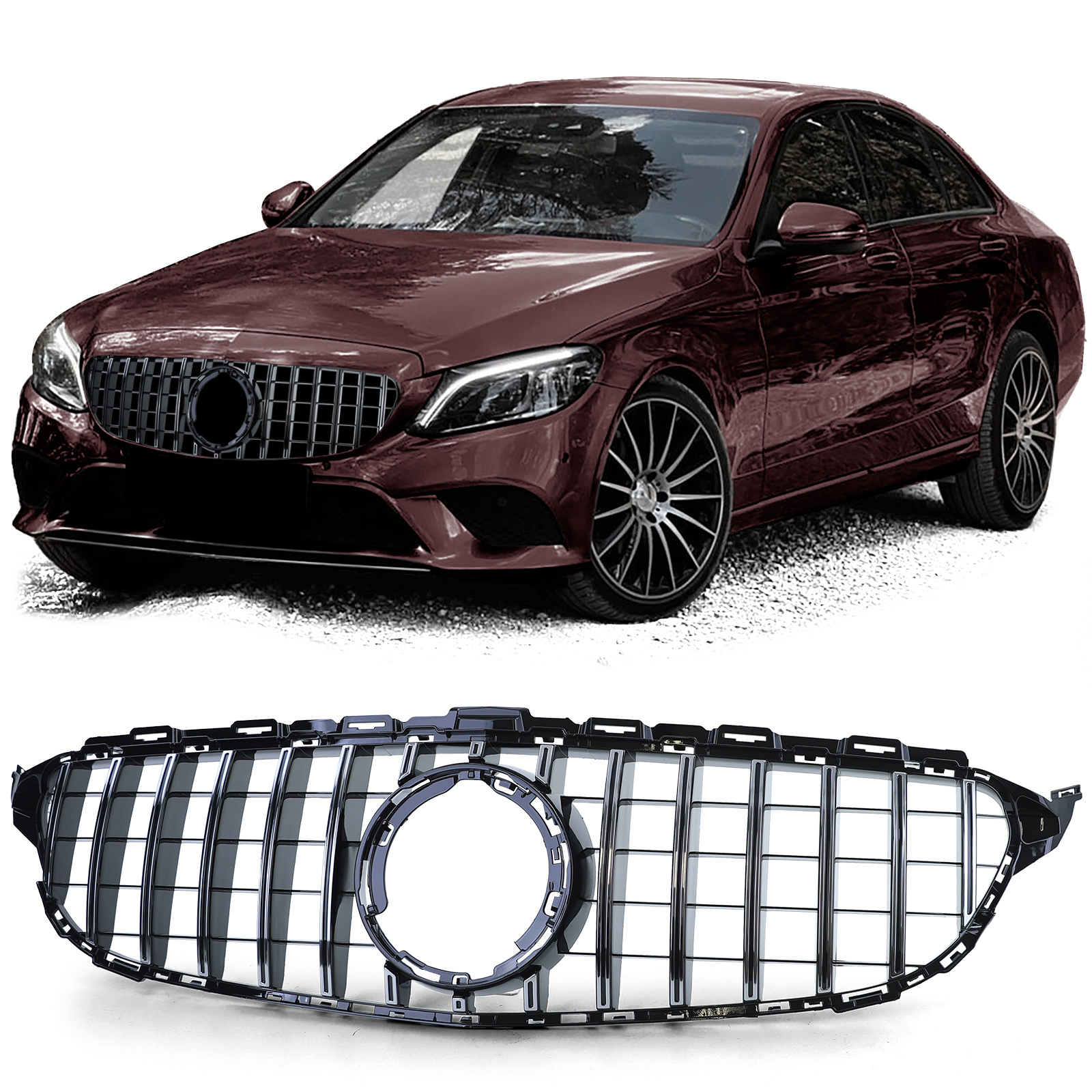 Autogrille - Mercedes C-klasse W205 S205 18-21 - Sport optiek - Zwart glans/chroom
