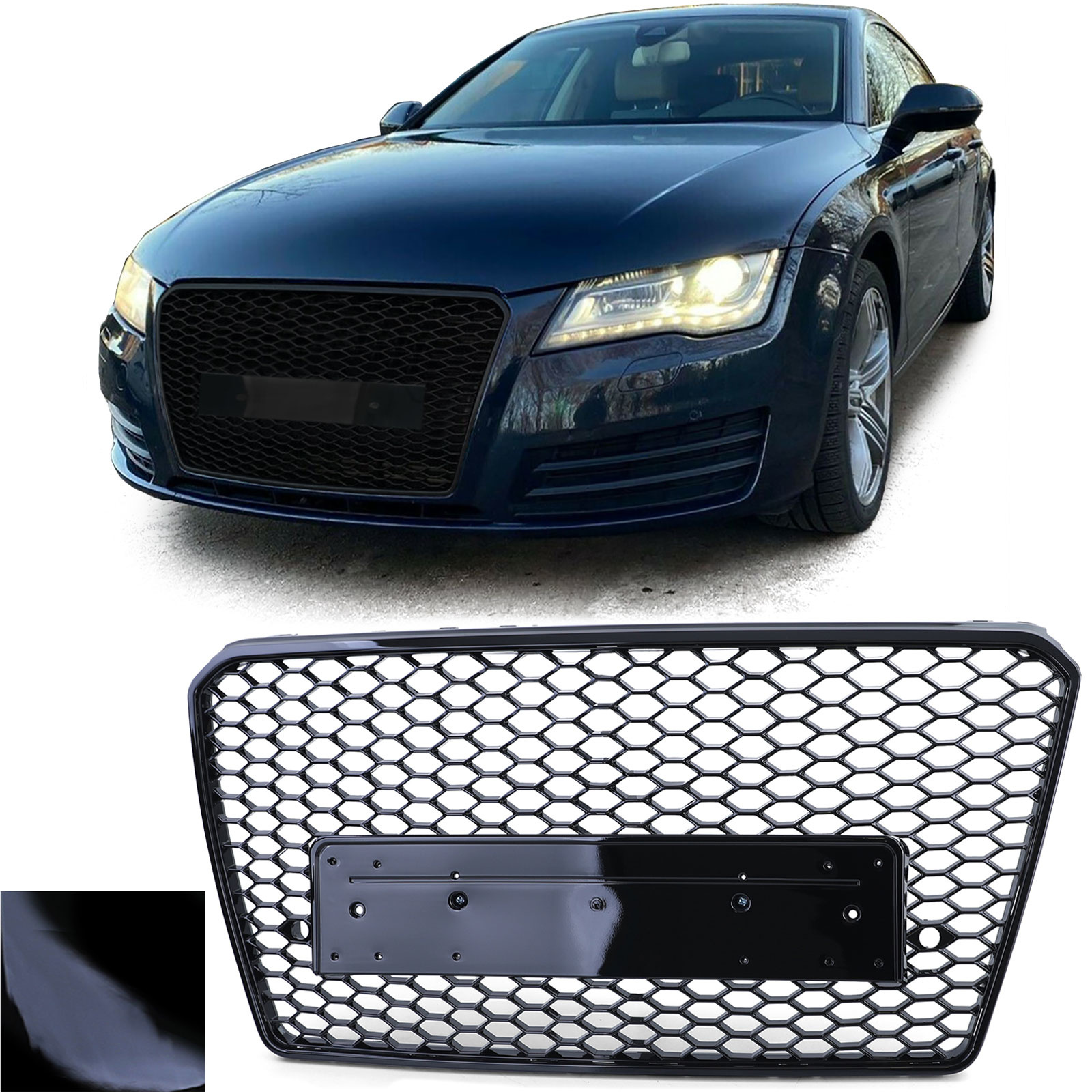Honingraat grill - Audi A7 C7 4G 10-14 - Zwart Glans - Inclusief PDC sensoren