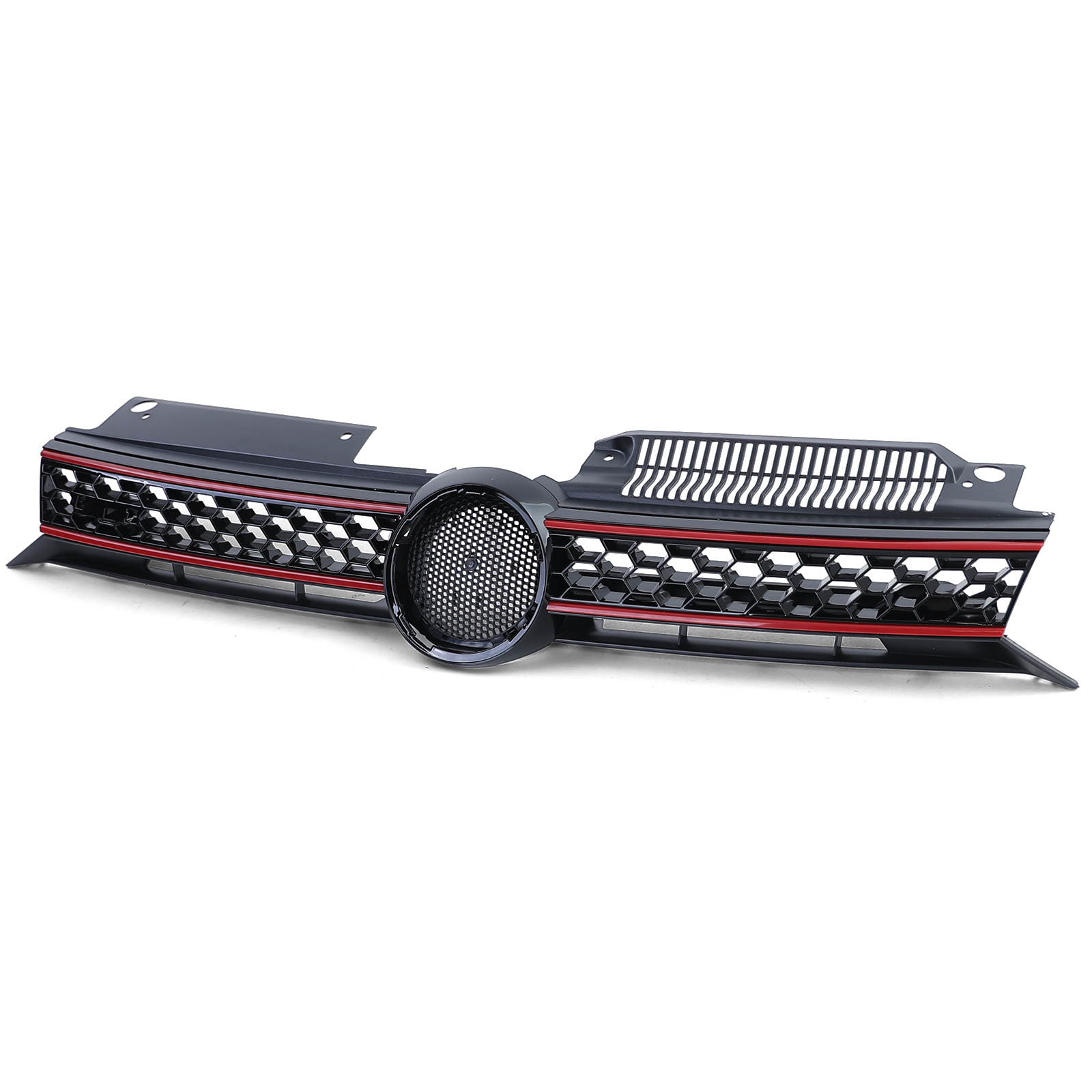 Autogrille - VW Golf 6 GTI - Honingraat rooster - Zwart glanzend met rode bies
