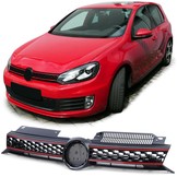 Autogrille - VW Golf 6 GTI - Honingraat rooster - Zwart glanzend met rode bies