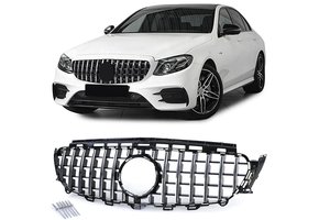 Autogrille - geschikt voor Mercedes E-klasse W213 S213 16-21 - Sport GT-optiek - GLANS ZWART/CHROOM